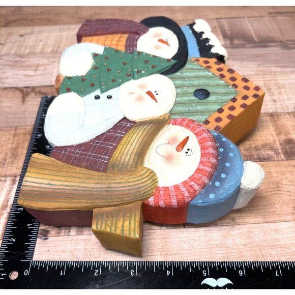 Handcrafted Wooden Snowman Family Winter Scene Decor Plays Music - Picture 5 of 6